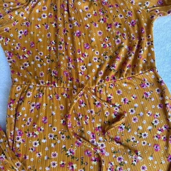 Charming Mustard Floral Kids Jumpsuit - Picture 3 of 9